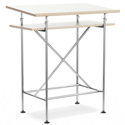 Pupitre Milla, 70cm, Chromé, Mélaminé blanc avec bords chêne