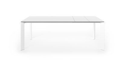 Table à manger Nori, Stratifié blanc, L 139-214 x L 90 cm, Aluminium laqué blanc
