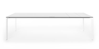 Table extensible Maki, L 209-283 x L 90 cm, Fenix blanc avec bord noir, Aluminium laqué blanc