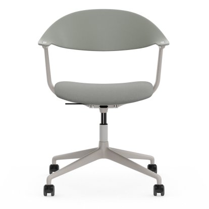 Chaise de bureau Mynt pied quatre branches, Gris RE, Avec coussin d'assise, Plano blanc crème/gris sierra, Soft light, Souples pour sols durs
