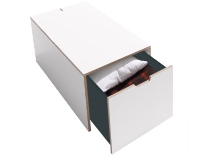 Tiroir de lit 16, L 103,1 x L 46,8, Mélaminé blanc avec bords bouleau, Classique (sans roulettes)