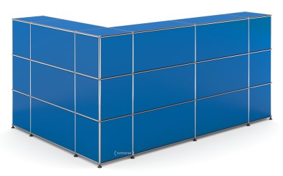 Comptoir d’accueil USM Haller version 4, Bleu gentiane RAL 5010, Coin fermé