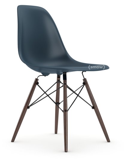 Eames Plastic Side Chair DSW, Bleu océan, Sans rembourrage, Sans rembourrage, Version standard - 43 cm, Érable foncé