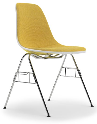 Eames Plastic Side Chair DSS / DSS-N, Citron, Rembourrage intégral, Jaune / ivoire, Avec liaison de rangée (DSS)
