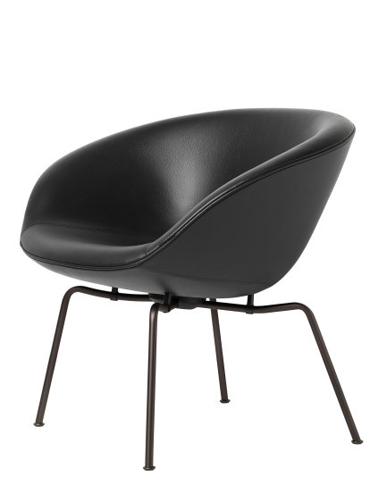 Fauteuil Pot, Brun foncé peint par poudrage, Cuir Aura, Noir