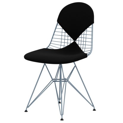 Chaise Wire Chair DKR, Revêtement thermolaqué bleu ciel, Coussin pour assise et dossier (Bikini), Hopsak nero
