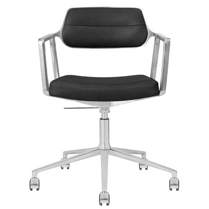 Chaise Swivel 453+, Poli, Piétement à roulettes, Cuir noir
