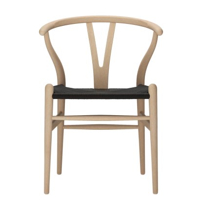 CH24 Wishbone Chair, Hêtre savonné, Paillage noir