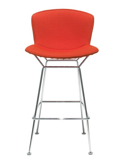Chaise de bar Bertoia, Rembourrage intégral, Chromé, Bright Red (Tonus 130)