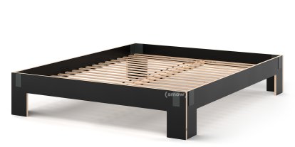 Lit Tagedieb, 180 x 220 cm, Sans tête de lit, FU (bouleau contreplaqué) noir, Anthracite , Avec sommier flexible