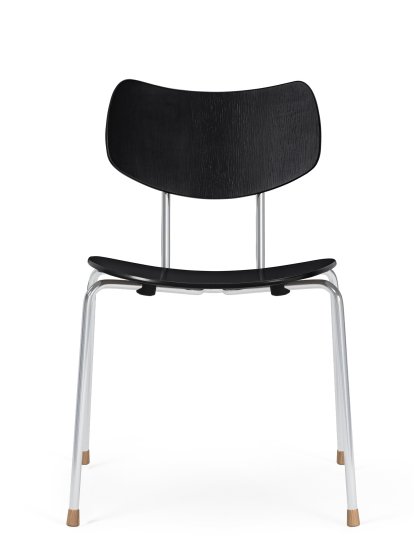 Chaise VLA26 Vega, Chêne laqué noir, Non rembourré, Chromé