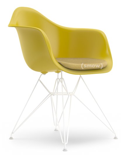 Eames Plastic Armchair DAR, Moutarde, Avec coussin d'assise, Moutarde / ivoire, Version standard - 43 cm, Revêtement blanc