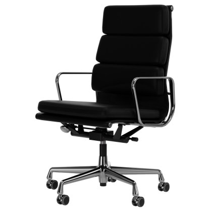 Soft Pad Chair EA 219, Chromé, Cuir Premium F nero, Plano nero, Souples pour sols durs