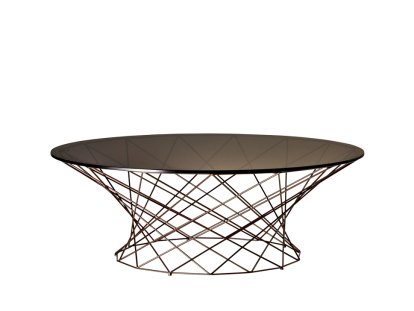 Table basse Oota, H 35 x ø 101 cm, Verre teinté marron, Peint par poudrage bronze mat