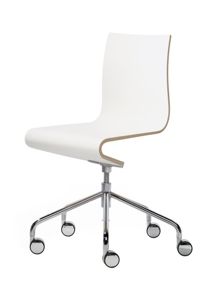 Chaise de bureau Seesaw, Chromé avec axe vis, Sans accoudoirs, Hêtre naturel / mélaminé blanc