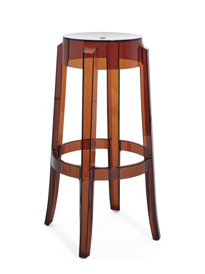 Tabouret Charles Ghost, Piétement 46 x assise 29 x hauteur 75, Transparent, Ambré