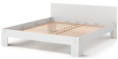 Lit Tagedieb, 200 x 220 cm, Avec tête de lit, FU (bouleau contreplaqué) blanc, Gris clair, Avec sommier flexible