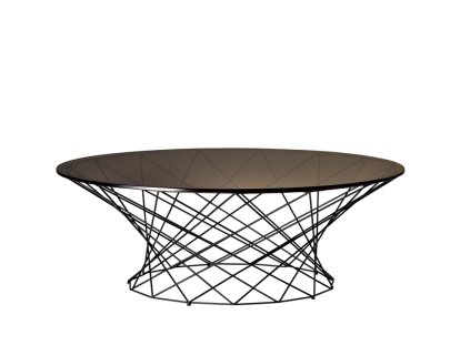 Table basse Oota, H 35 x ø 101 cm, Verre teinté marron, Peint par poudrage noir mat