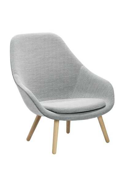 Fauteuil About A Lounge Chair High AAL 92, Steelcut Trio 133 - gris clair, Chêne laqué, Avec coussin d'assise