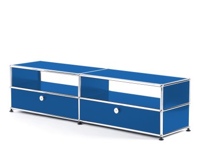 Meuble TV USM Haller avec portes coulissantes, Bleu gentiane RAL 5010