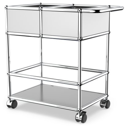 USM Haller chariot à boissons à étages avec compartiments, Argent mat USM, Souples pour sols durs