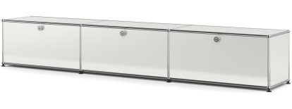 Meuble bas Lowboard XL USM Haller, personnalisable, Gris clair RAL 7035, Avec 3 portes abattantes, 35 cm