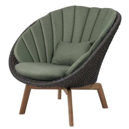 Fauteuil lounge Peacock, Medium flat soft Rope - Dark grey / Teak, Link - Vert foncé
