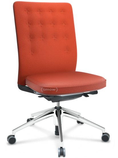 ID Trim, Sans support lombaire, Mécanisme Flowmotion avec inclinaison avant et réglage de la profondeur , Sans accotoirs, Piétement à 5 branches, aluminium poli, Assise et dossier Plano, Orange, Durs pour tapis