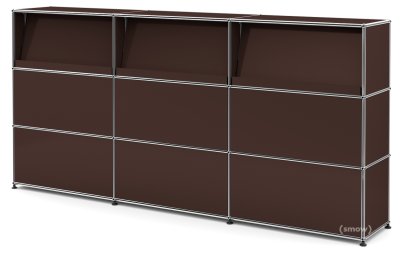 Comptoir d’accueil USM Haller version 2 (avec tablettes inclinées), Marron USM, 225 cm (3 éléments), 35 cm