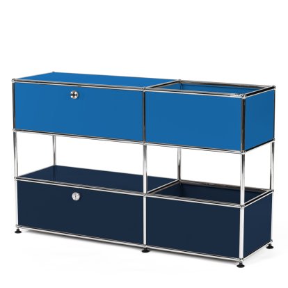 Buffet USM Haller pour enfants M avec boîtes de rangement, Bicolore, Bleu gentiane RAL 5010 - Bleu acier RAL 5011, Avec porte coulissante (incl. cadre métallique)