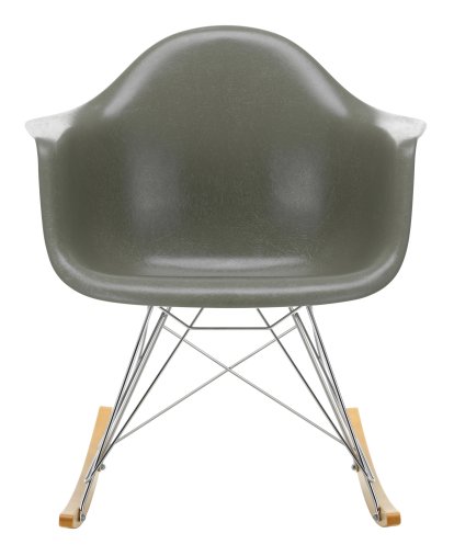 Eames Fiberglass Armchair RAR, Eames raw umber, Chromé, Érable nuance de jaune