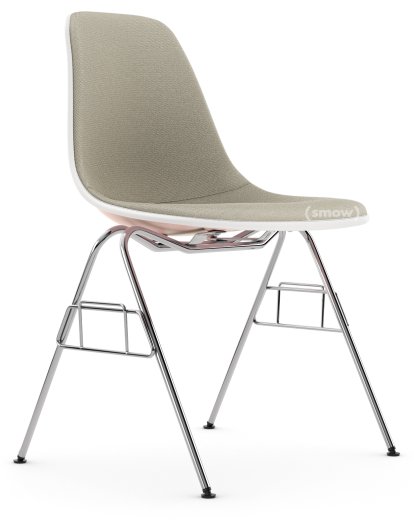Eames Plastic Side Chair DSS / DSS-N, Rose pâle, Rembourrage intégral, Gris chaud / ivoire, Sans liaison de rangée (DSS-N)