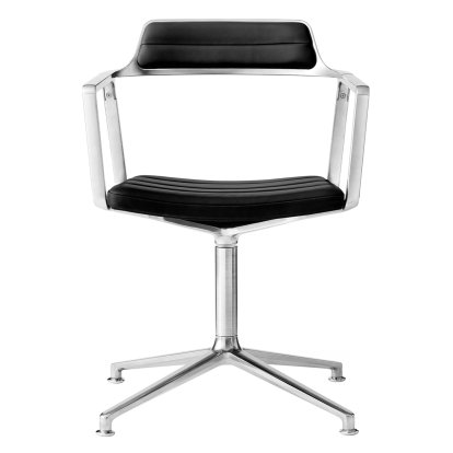 Chaise Swivel 452, Poli, Piètement fixe, Cuir noir