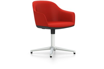 Softshell Armchair avec piètement à 4 branches, Aluminium poli, Plano, Rouge coquelicot, Patins pour tapis