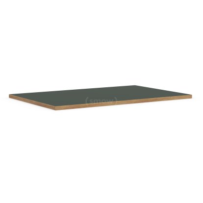 Plateau de table Eiermann, Linoleum vert conifère (Forbo 4174) avec bords en chêne, 160 x 80 cm