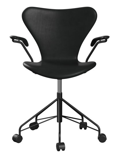 Chaise de bureau pivotante Série 7 3117/3217 Rembourrage intégral, Avec accotoirs, Cuir Grace noir, Noir
