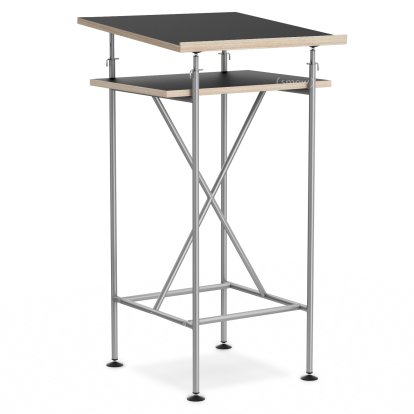 Pupitre Milla, 50cm, Argent, Linoleum noir (Forbo 4023) avec bords chêne