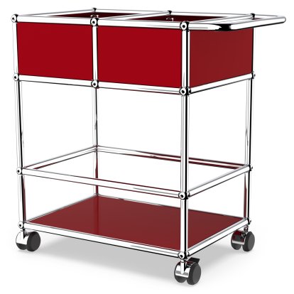 USM Haller chariot à boissons à étages avec compartiments, Rouge rubis USM, Souples pour sols durs