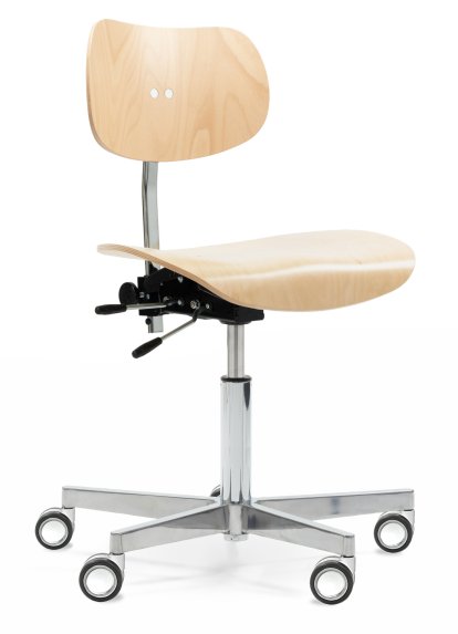 Chaise pivotante S 197 R20, Sans accoudoirs, Hêtre naturel, Chromé/aluminium poli, Roulettes doubles chromée pour tapis