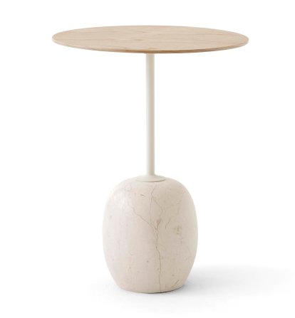 Table d'appoint Lato LN8 / LN9, Rond (Ø 40 cm), Chêne / marbre Crema Diva