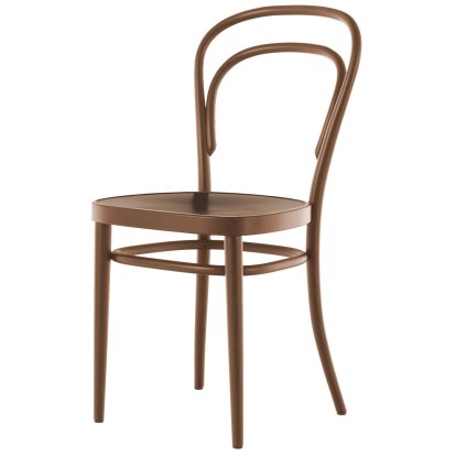 Chaise bistrot 214 / 214 M originale, Sans accotoirs, Hêtre teinté couleur noyer, Siège en contreplaqué moulé
