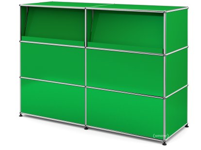 Comptoir d’accueil USM Haller version 2 (avec tablettes inclinées), Vert USM, 150 cm (2 éléments), 50 cm