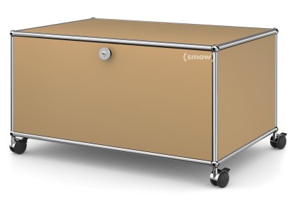 Meuble bas Lowboard TV sur roulettes USM Haller, Avec porte abattante et paroi arrière, Beige USM