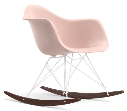 Fauteuil Eames Plastic Armchair RAR, Rose pâle, Revêtement blanc, Érable foncé