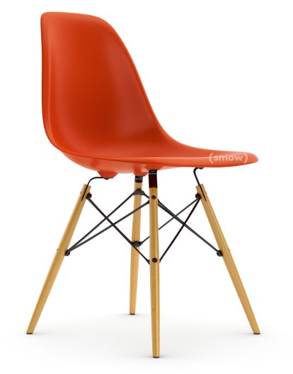 Eames Plastic Side Chair DSW, Rouge (rouge coquelicot), Sans rembourrage, Sans rembourrage, Version standard - 43 cm, Érable nuance de jaune