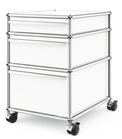 Caisson à roulettes USM Haller 3 tiroirs Type 2, Sans serrures, Blanc pur RAL 9010