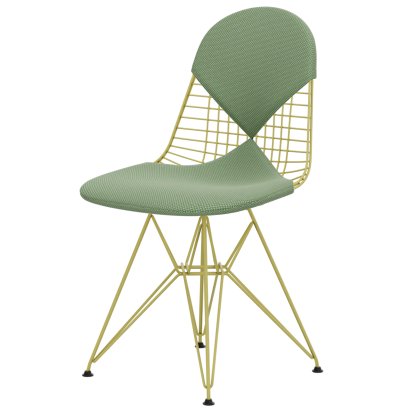 Chaise Wire Chair DKR, Revêtement thermolaqué citron, Coussin pour assise et dossier (Bikini), Apollo menthe / crème