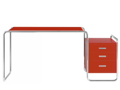Bureau S 285/1 - S 285/2 Bauhaus, Hêtre laqué à pores ouverts rouge tomate, S 285/1: 1 grand bloc de tiroirs à l'extérieur à droite