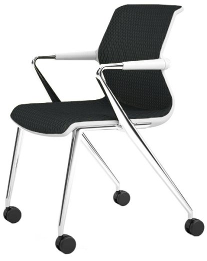Chaise Unix base 4 pieds sur roulettes, Diamond Mesh asphalte, Soft grey, Aluminium poli