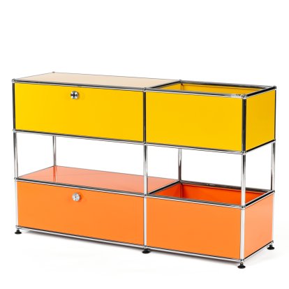 Buffet USM Haller pour enfants M avec boîtes de rangement, Bicolore, Jaune or RAL 1004 - Orange pur RAL 2004, Avec porte coulissante (incl. cadre métallique)
